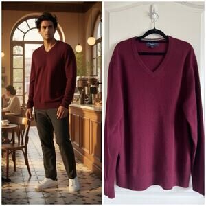 Daniel Cremieux V-Neck Sweater Men's XL Luxury Cashmere Burgundy